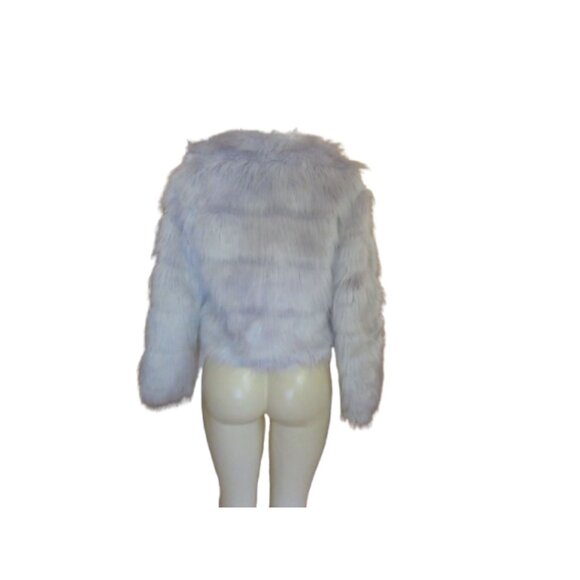 Luna Boutique Gray Faux Fur Short Bomber Jacket Size 8 - Picture 5 of 7